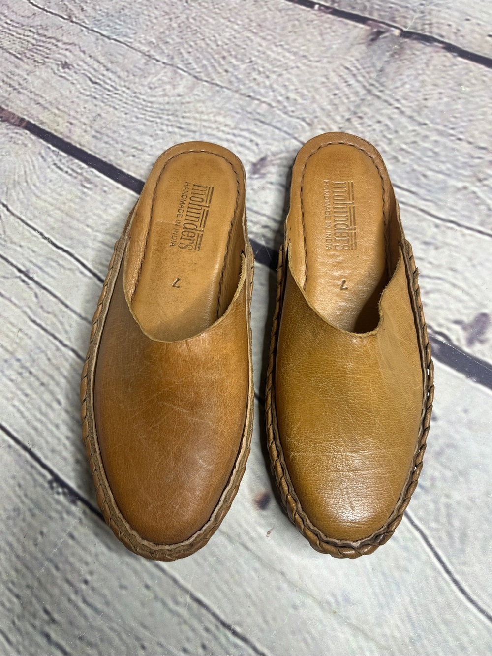 Mohinders Solid Slide Natural Leather slip ons